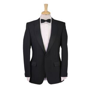 Mr Harry Vintage Made in England Black 1-Btn Notch Lapel Tuxedo Wool Suit 38S